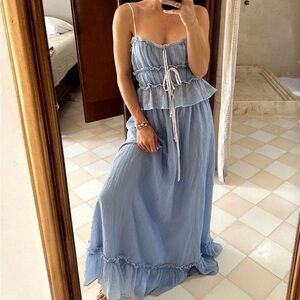 12th Tribe Dahlia Blue Skirt Top Set